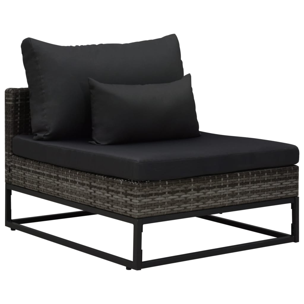 4 pcs conjunto sofás de jardim c/ almofadões vime PE cinzento