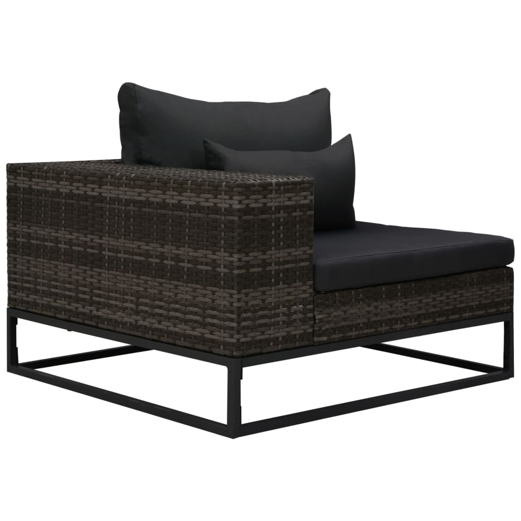 4 pcs conjunto sofás de jardim c/ almofadões vime PE cinzento
