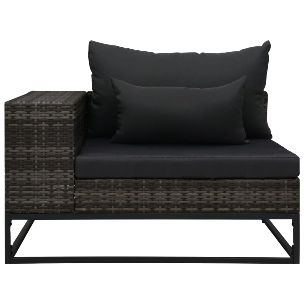 4 pcs conjunto sofás de jardim c/ almofadões vime PE cinzento