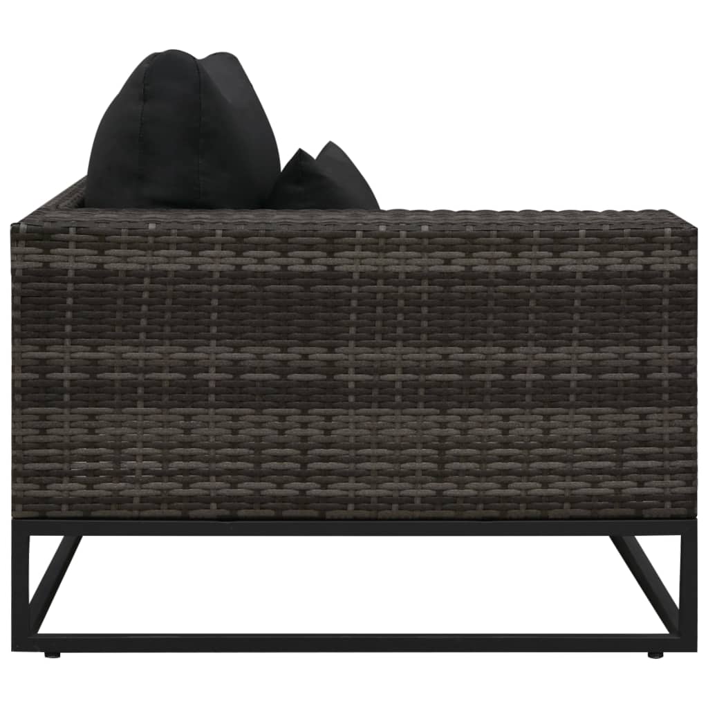 4 pcs conjunto sofás de jardim c/ almofadões vime PE cinzento