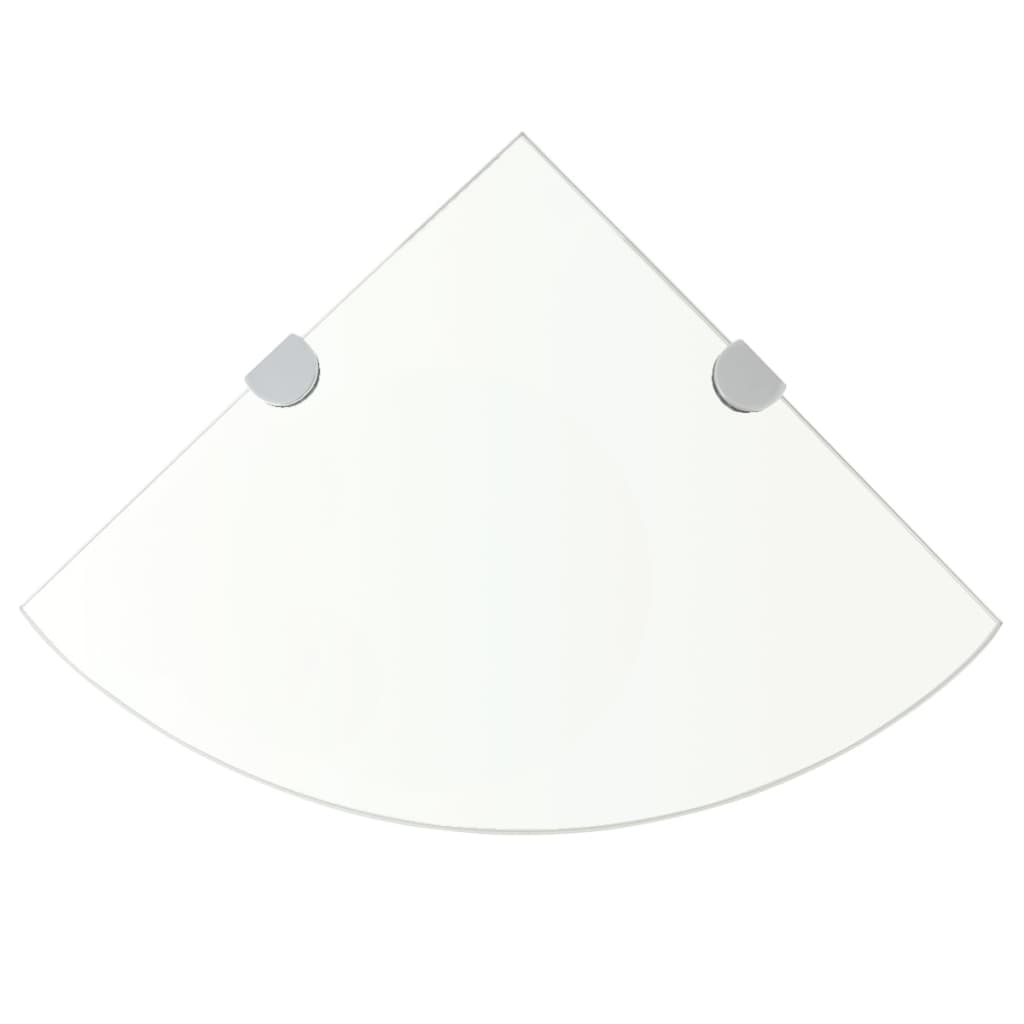 Prateleiras canto 2pcs suportes cromados 35x35cm vidro transp.
