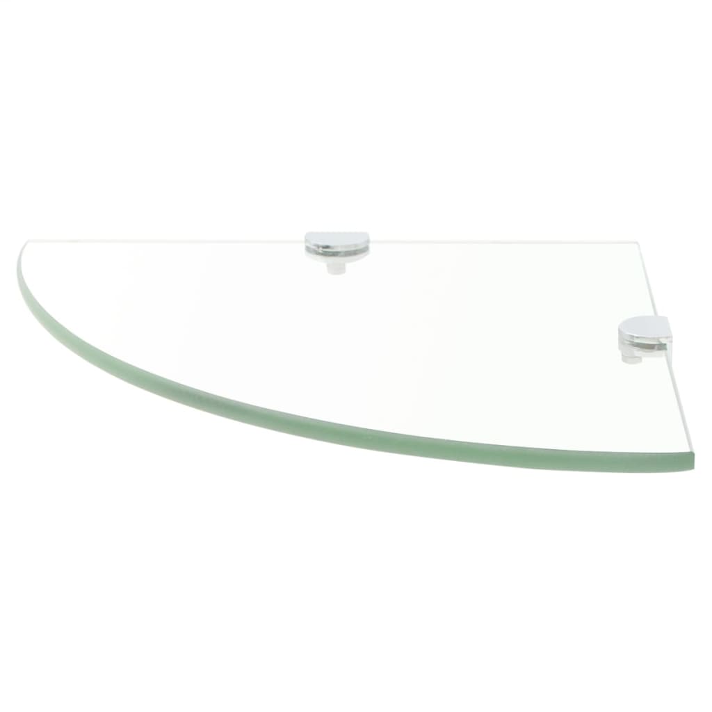 Prateleiras canto 2pcs suportes cromados 35x35cm vidro transp.