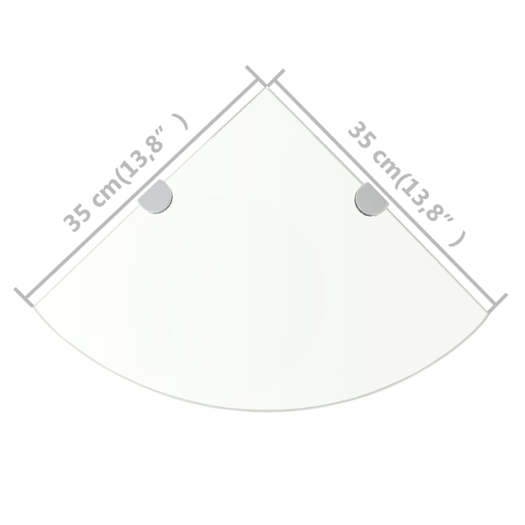 Prateleiras canto 2pcs suportes cromados 35x35cm vidro transp.