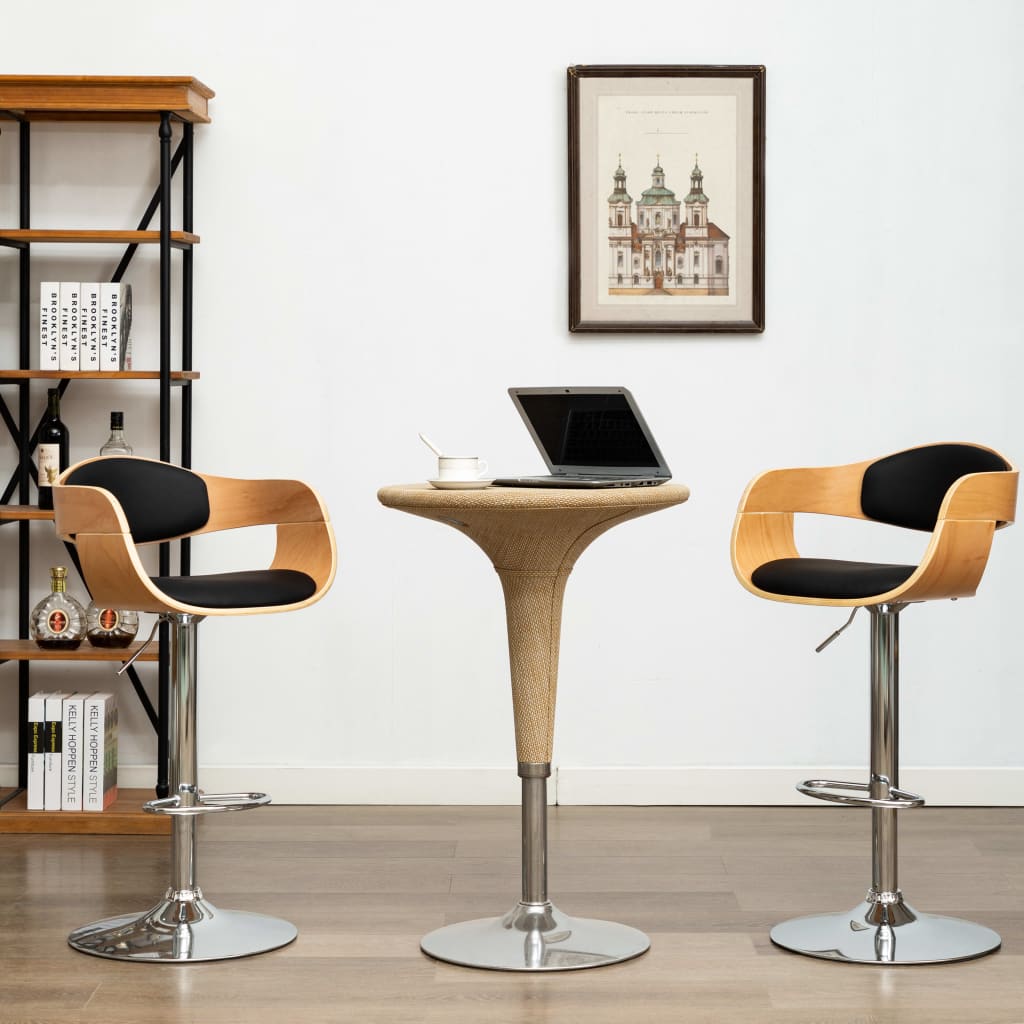 Bancos de bar 2 pcs madeira curvada e couro artificial creme