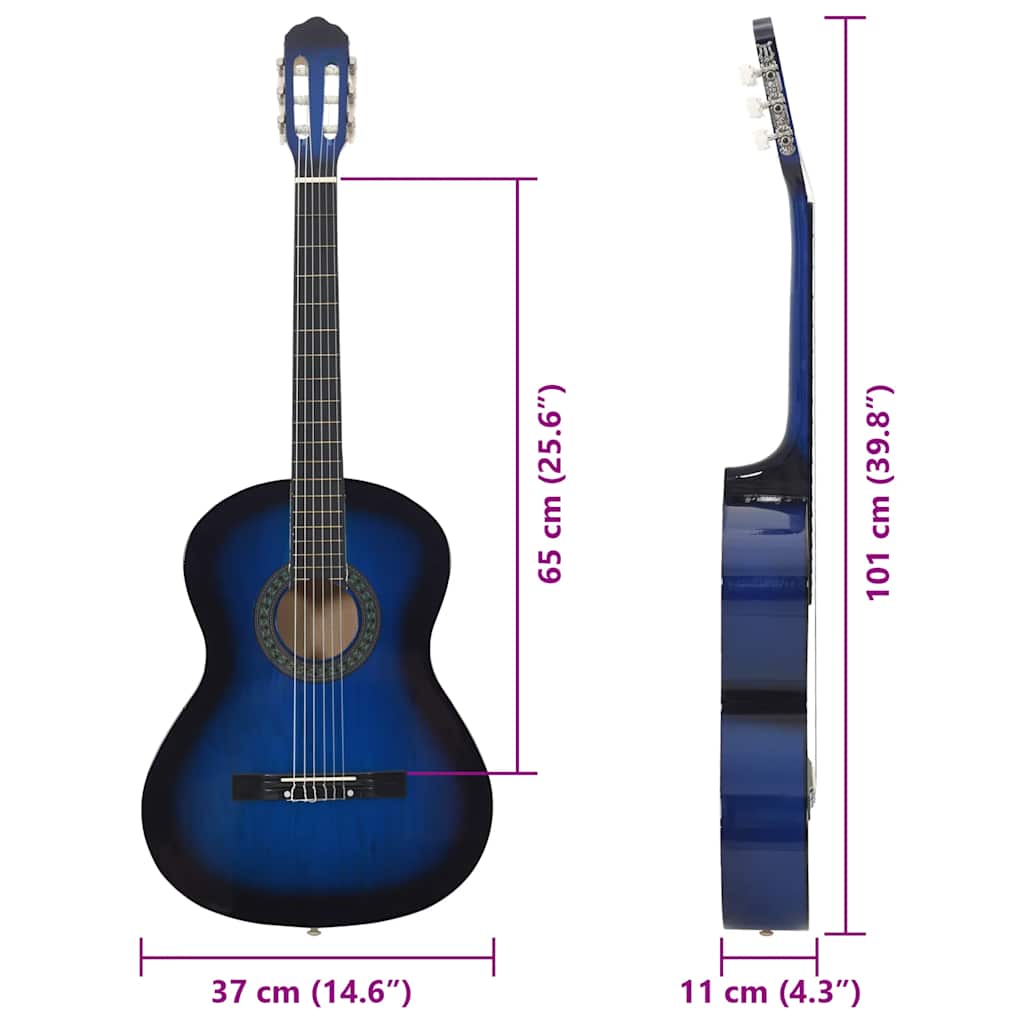 12 peças conjunto guitarra clássica iniciantes 4/4 39" azul