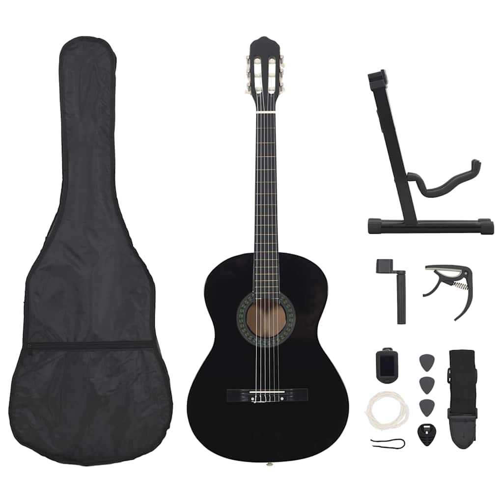 12 peças conjunto guitarra clássica iniciantes 4/4 39" preto