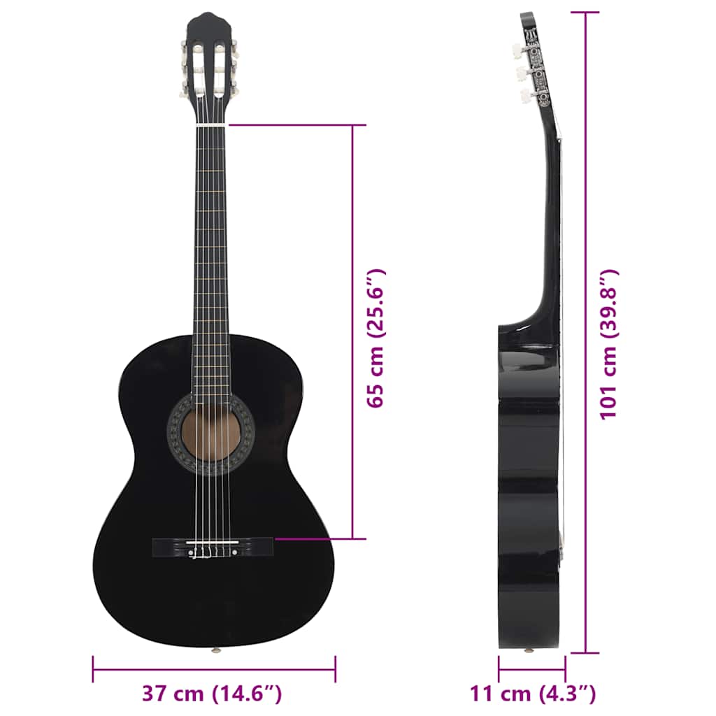 12 peças conjunto guitarra clássica iniciantes 4/4 39" preto