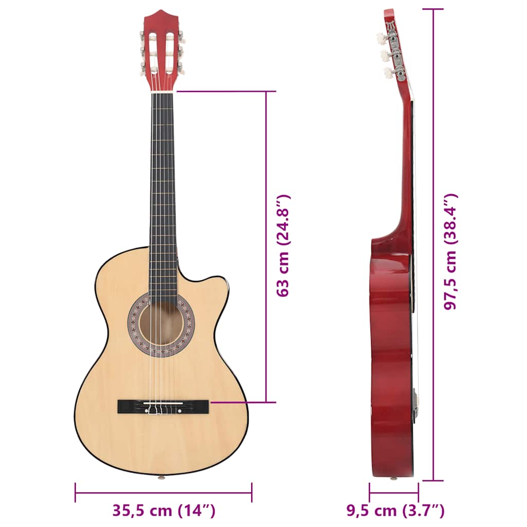 12 pcs conjunto de guitarra acústica cutaway com 6 cordas 38"