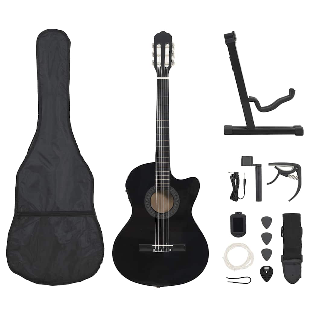 12 pcs conjunto de guitarra com equalizador e 6 cordas preto