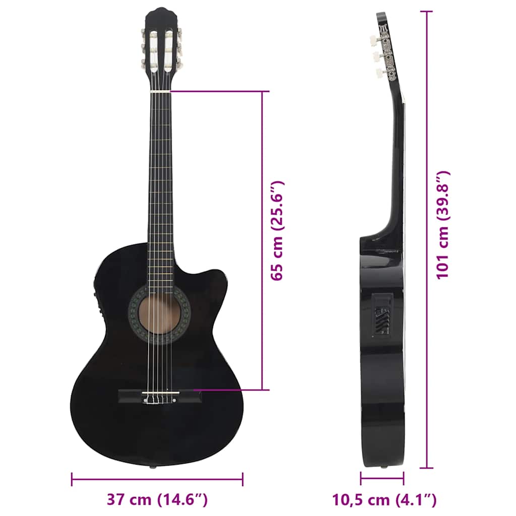 12 pcs conjunto de guitarra com equalizador e 6 cordas preto