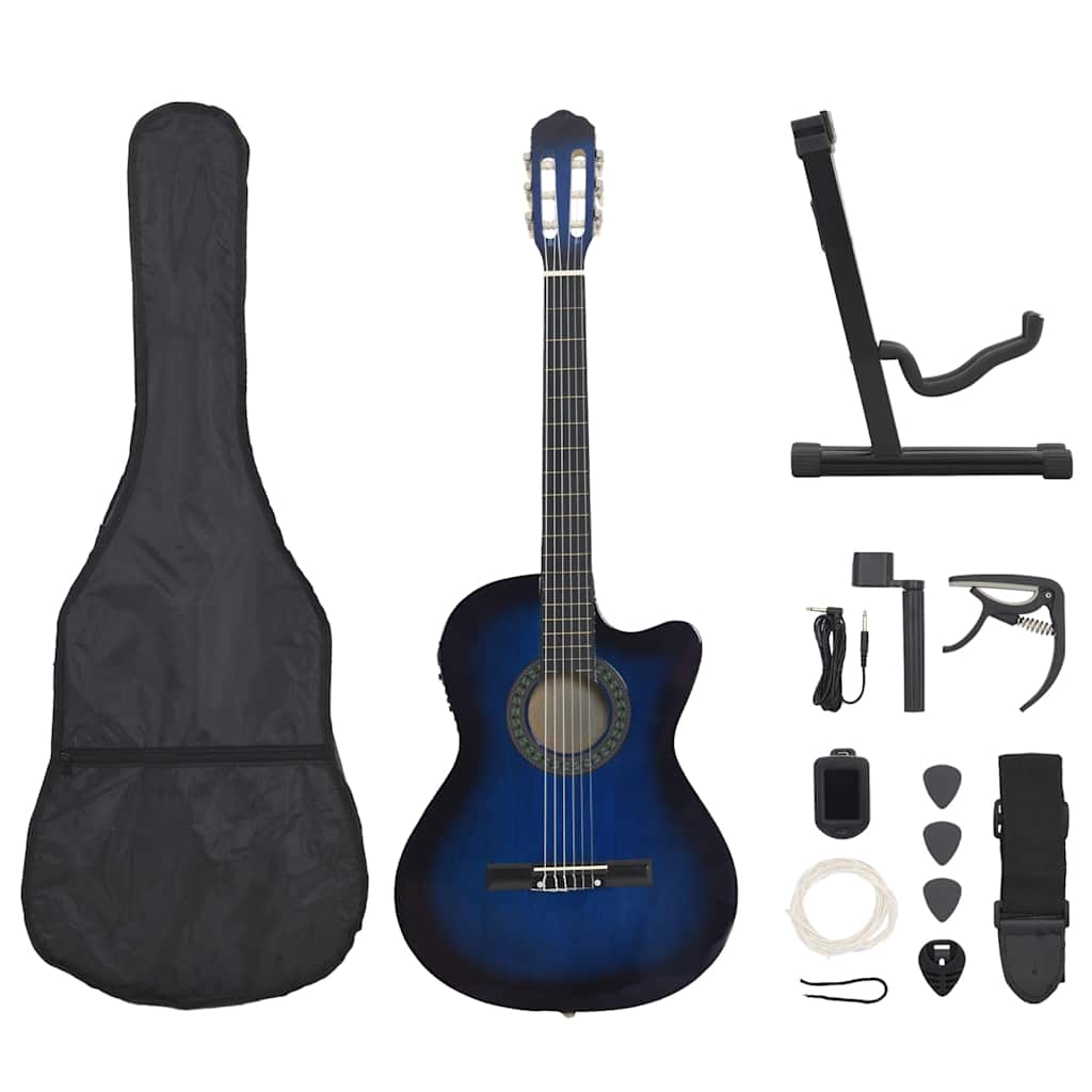 12 pcs conjunto de guitarra com equalizador e 6 cordas preto