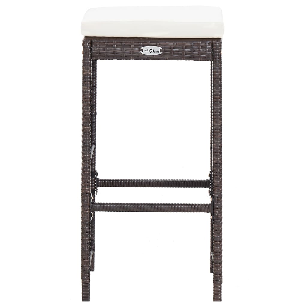 7 pcs conjunto bar para jardim c/ almofadões vime PE castanho