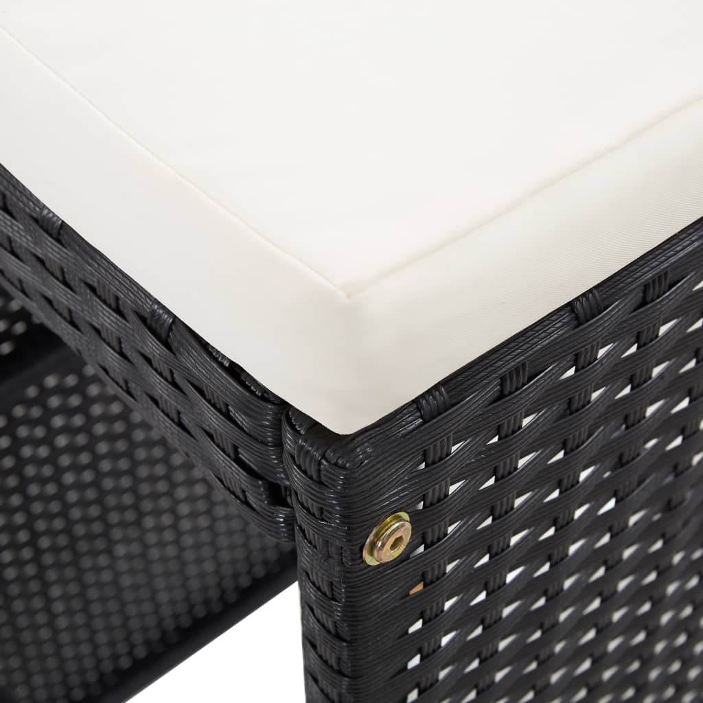 7 pcs conjunto bar para jardim c/ almofadões vime PE preto