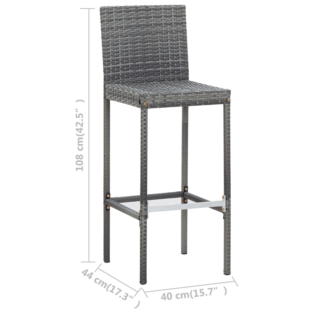 7 pcs conjunto bar exterior com almofadões vime PE cinzento