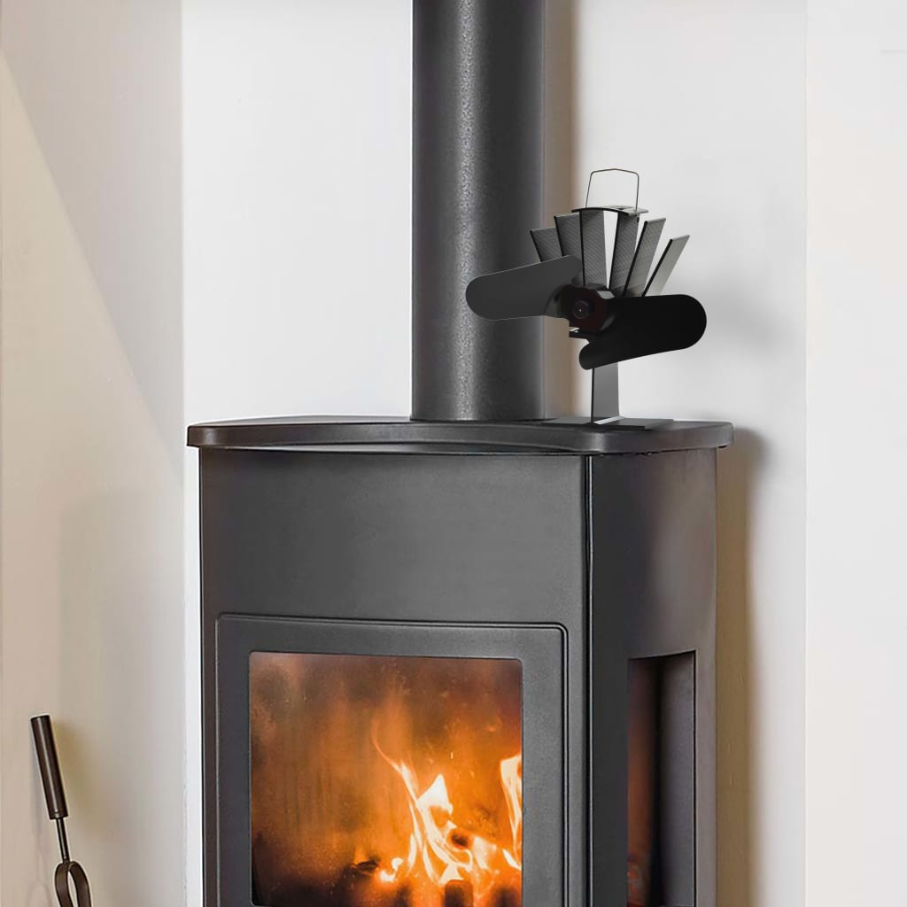 Ventilador de fogão alimentado a calor 2 lâminas preto