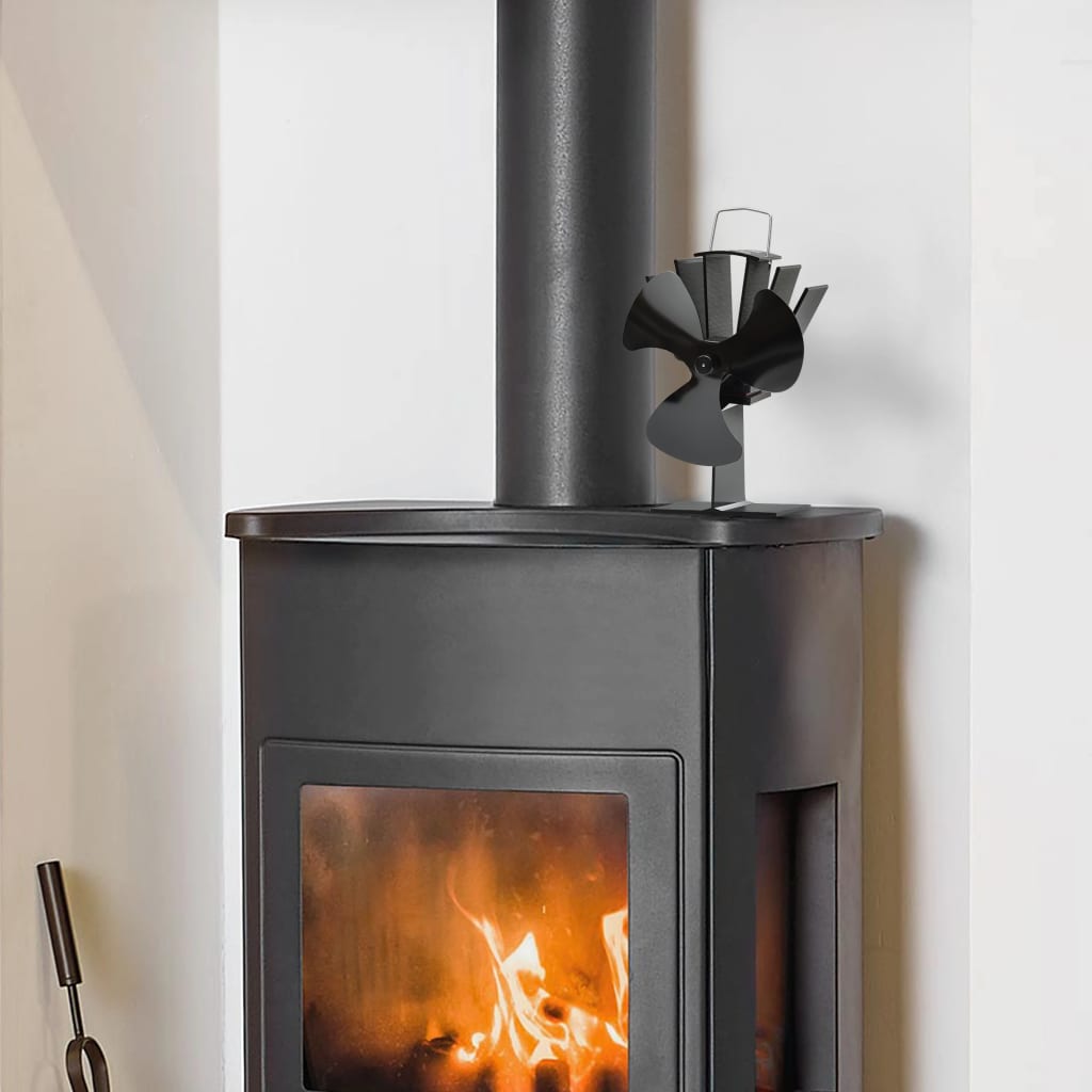 Ventilador de fogão alimentado a calor 3 lâminas preto