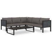 6 pcs conjunto lounge de jardim c/ almofadões vime PE antracite