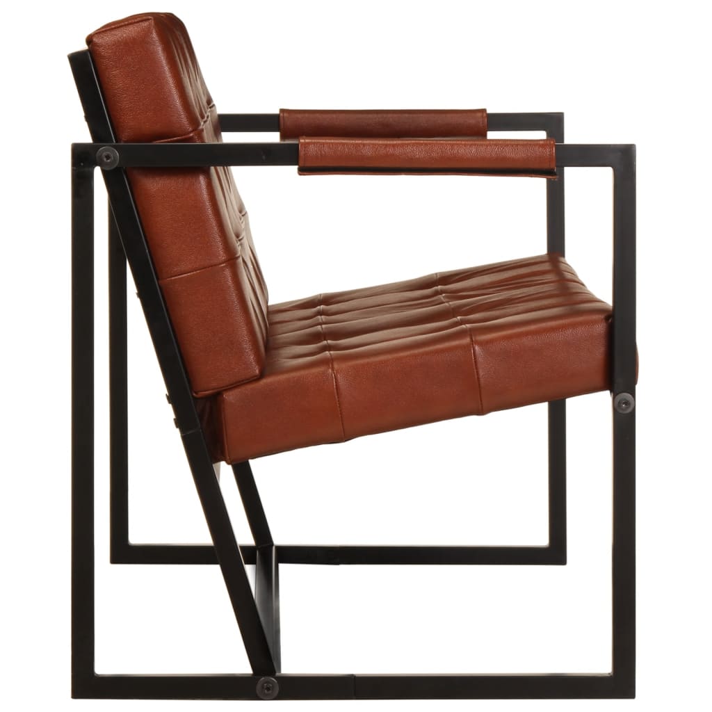 Sofá de 2 lugares couro de cabra genuíno castanho