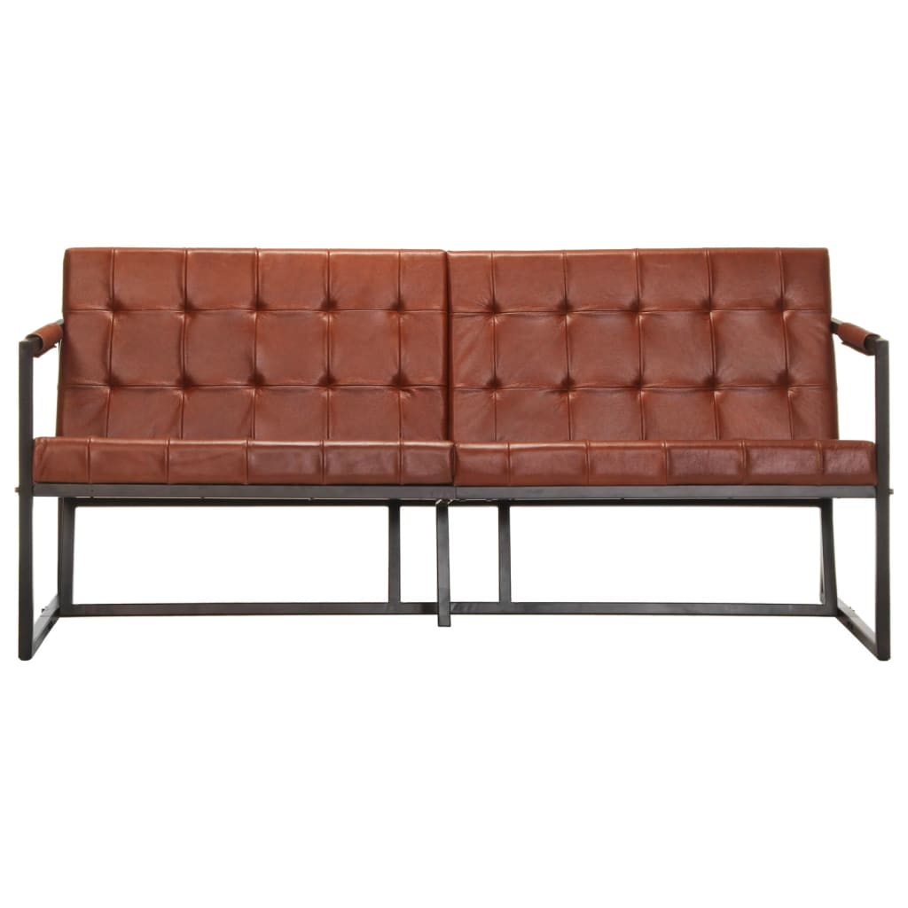 Sofá de 3 lugares couro de cabra genuíno castanho