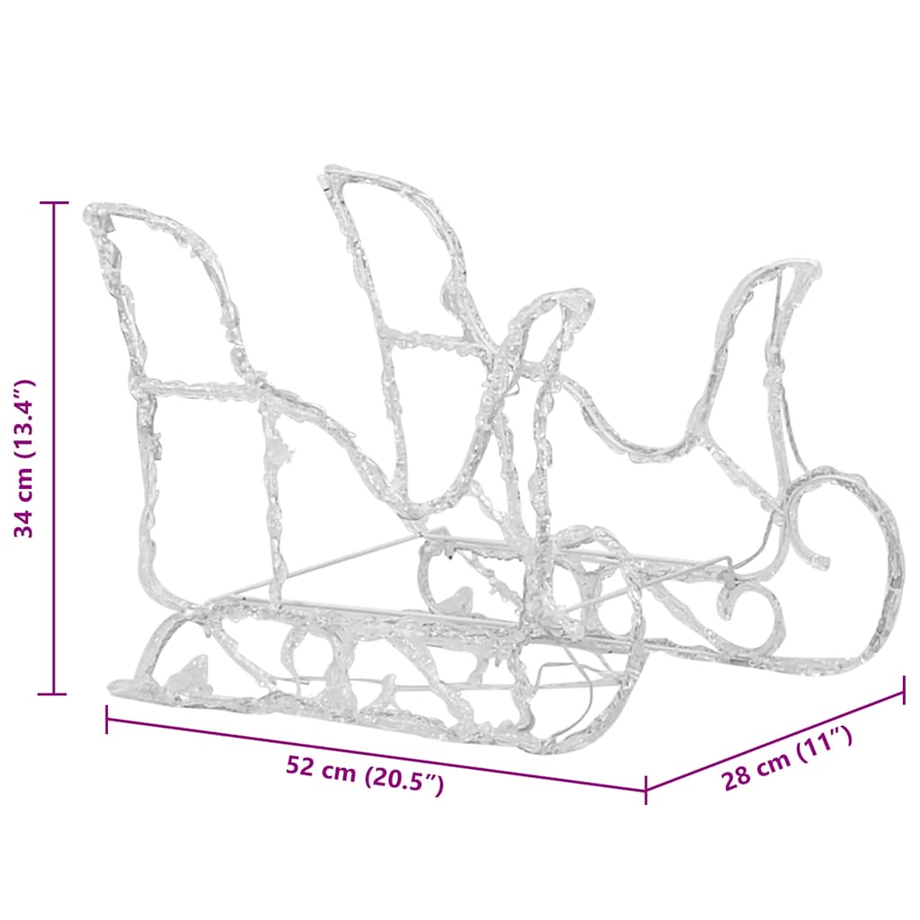 Decoração de Natal renas/trenó 160 luzes LED 130 cm acrílico