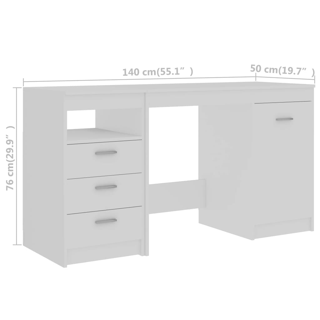 Secretária 140x50x76 cm contraplacado branco brilhante
