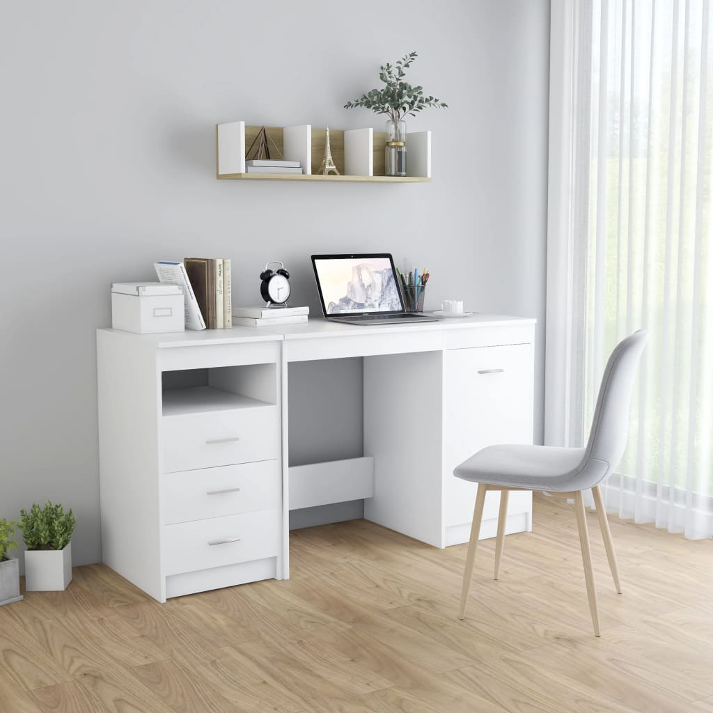 Secretária 140x50x76 cm contraplacado branco brilhante