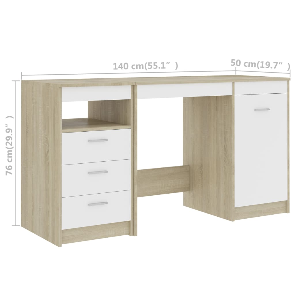 Secretária 140x50x76 cm contraplacado branco brilhante