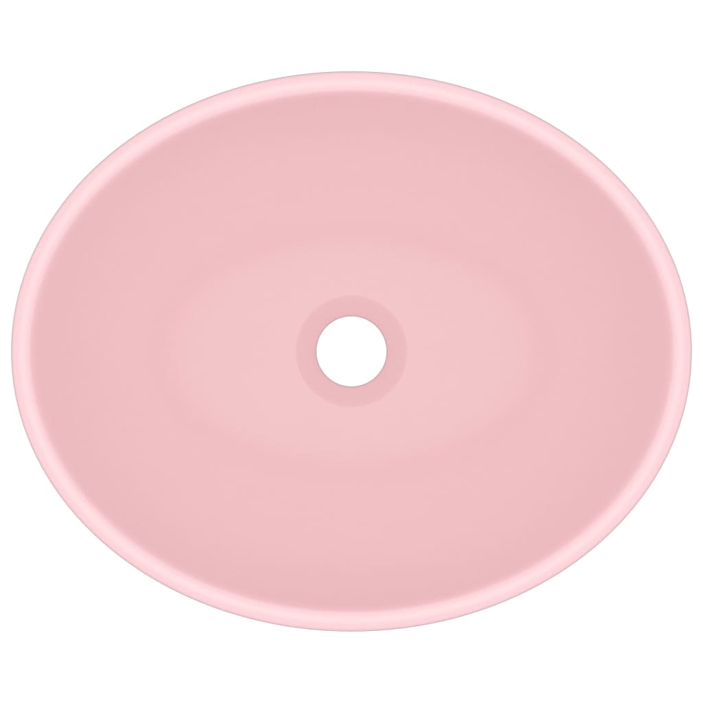 Lavatório luxuoso formato oval 40x33 cm cerâmica rosa mate