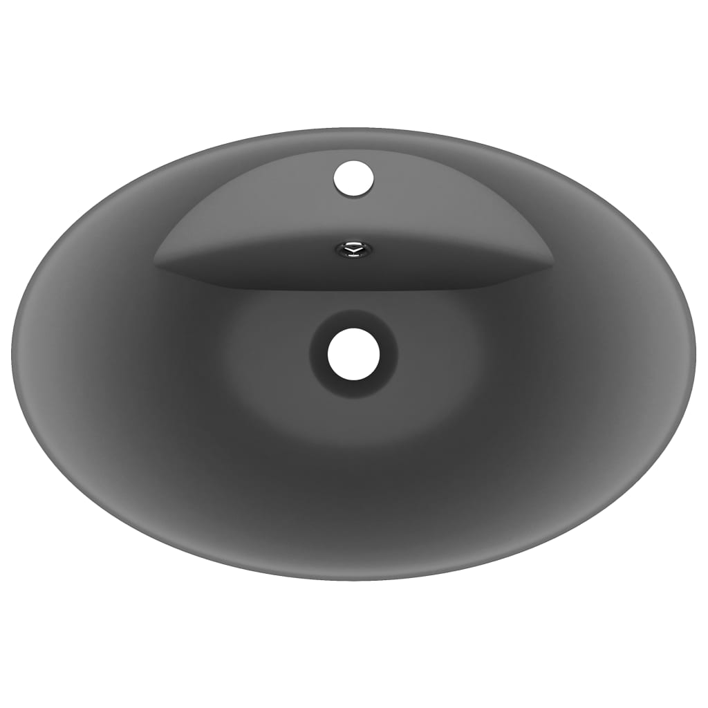 Lavatório luxuoso oval 58,5x39 cm cerâmica cinza-escuro mate