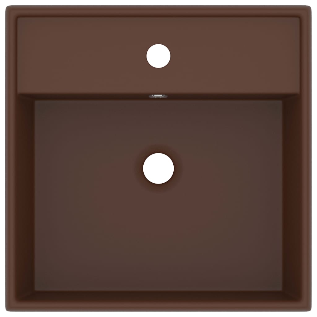 Lavatório luxuoso quadrado 41x41 cm cerâmica castanho mate