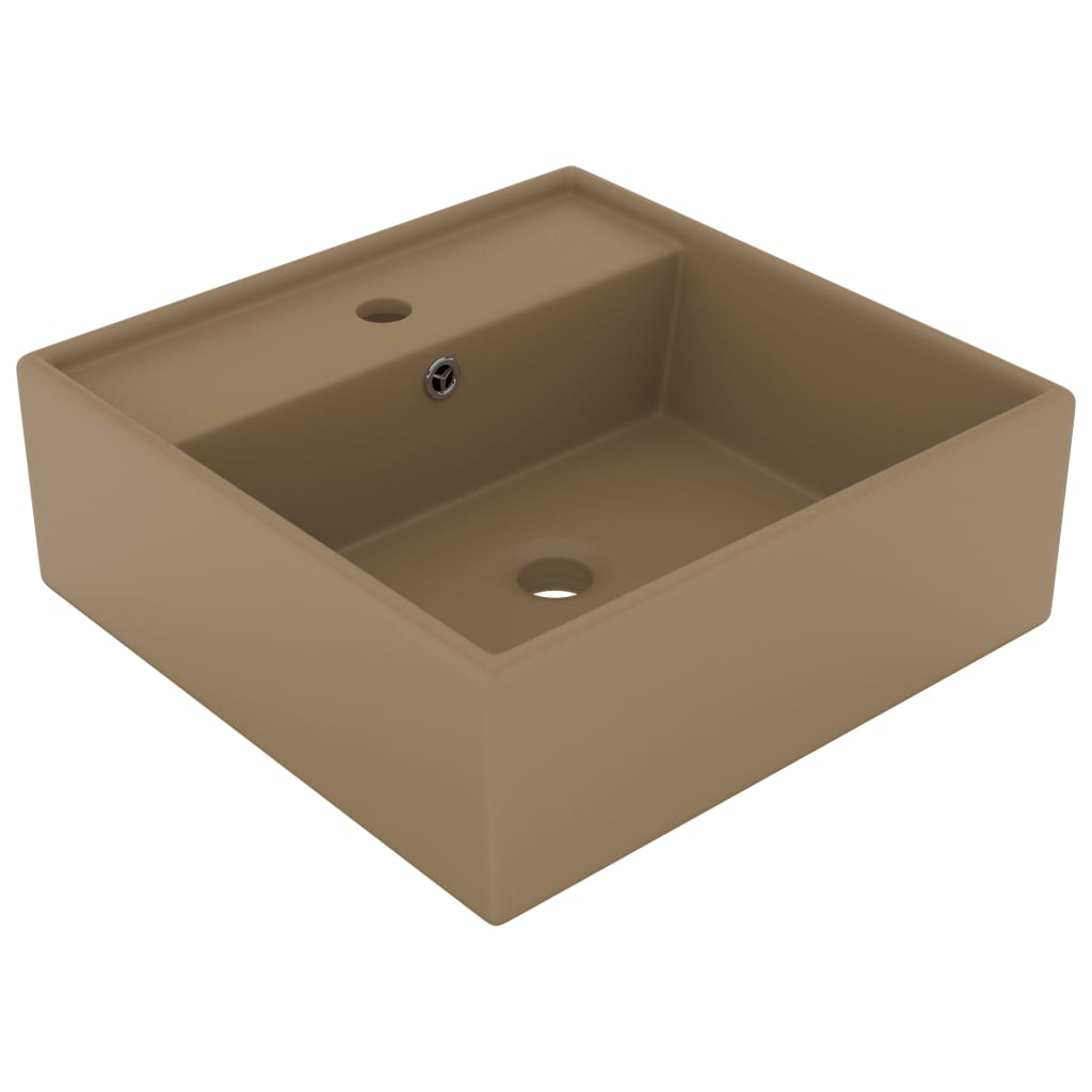 Lavatório luxuoso quadrado 41x41 cm cerâmica creme mate
