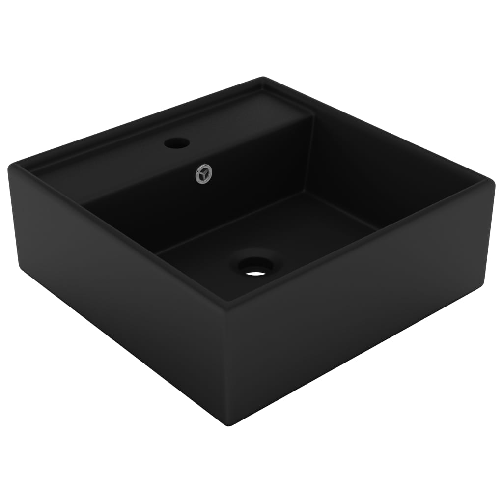 Lavatório luxuoso quadrado 41x41 cm cerâmica preto mate