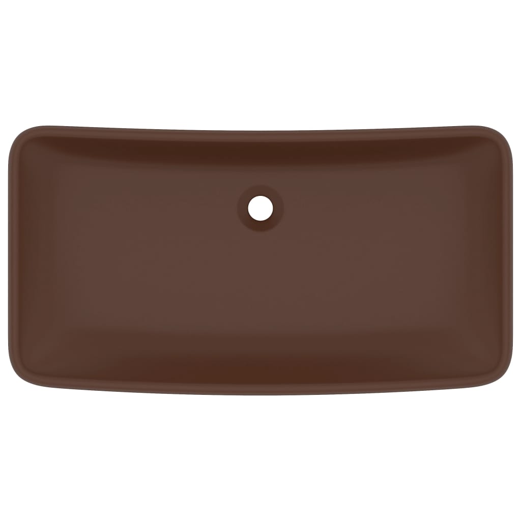 Lavatório luxuoso retangular 71x38 cm cerâmica castanho mate