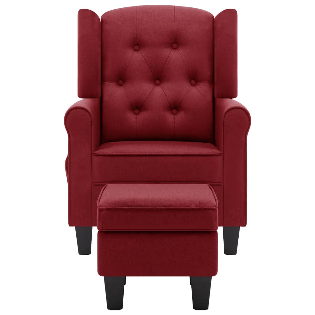 Poltrona de massagens com apoio de pés tecido vermelho tinto