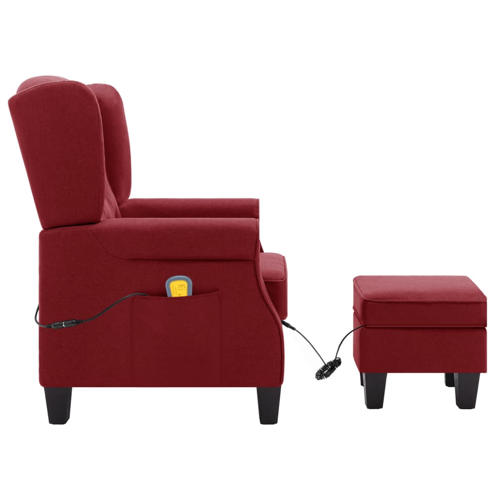 Poltrona de massagens com apoio de pés tecido vermelho tinto