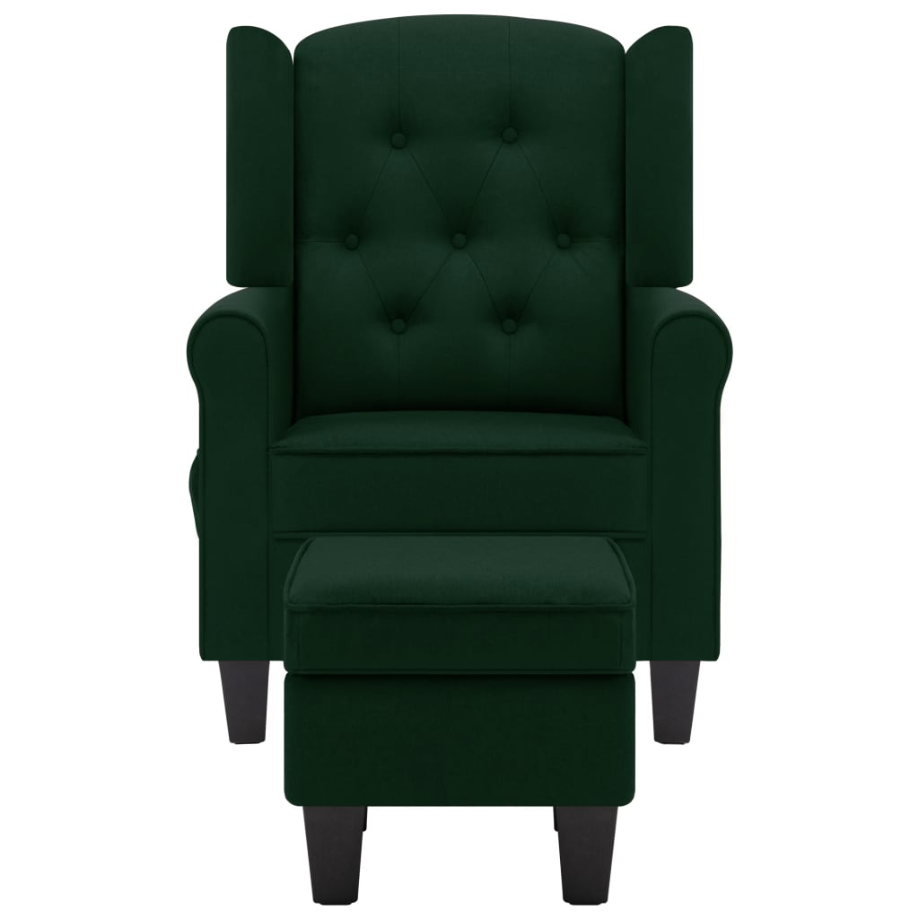 Poltrona de massagens com apoio de pés tecido verde-escuro