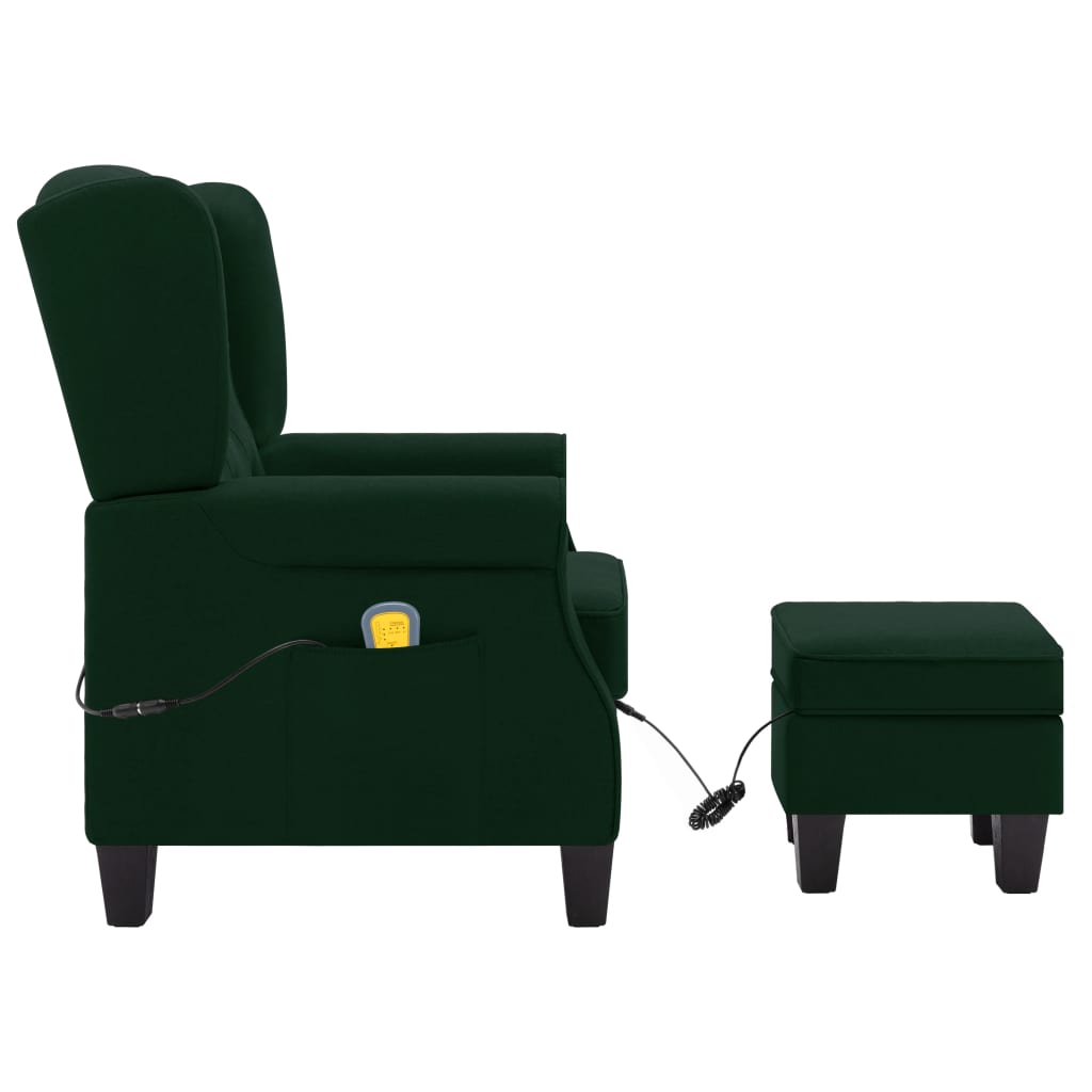 Poltrona de massagens com apoio de pés tecido verde-escuro