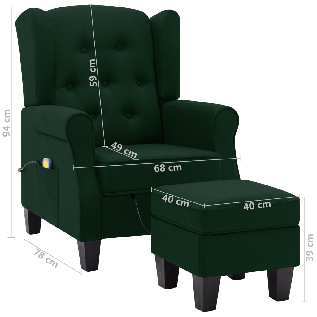 Poltrona de massagens com apoio de pés tecido verde-escuro