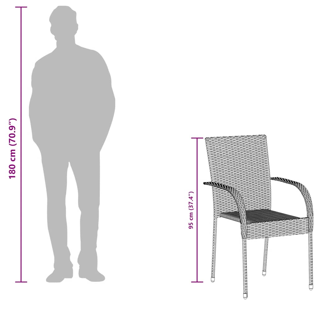 Cadeiras de exterior empilháveis 6 pcs vime PE cinzento