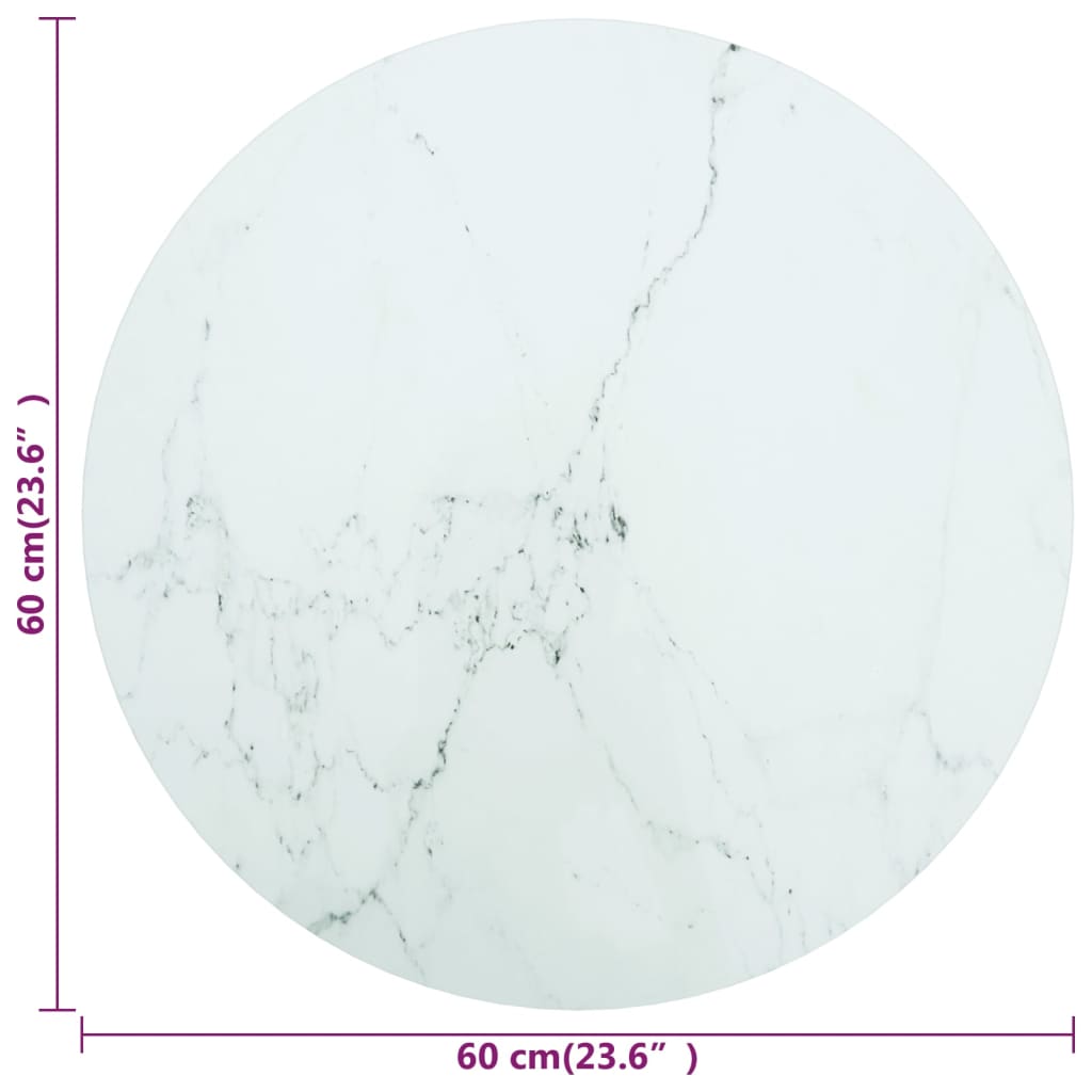 Tampo mesa Ø60x0,8 cm vidro temperado design mármore branco