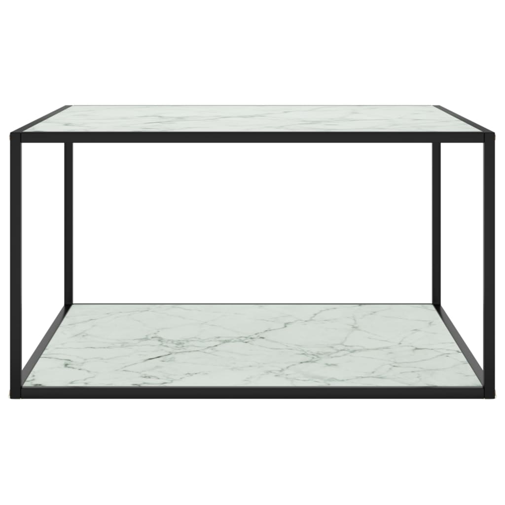 Mesa de centro 90x90x50 cm preto com vidro marmorizado branco