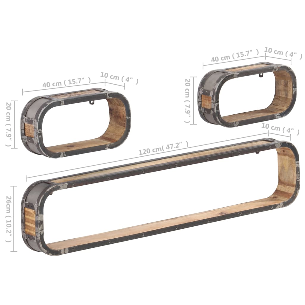 3 pcs conjunto de prateleiras de parede mangueira maciça
