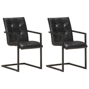 Cadeiras de jantar cantilever 2 pcs couro genuíno preto