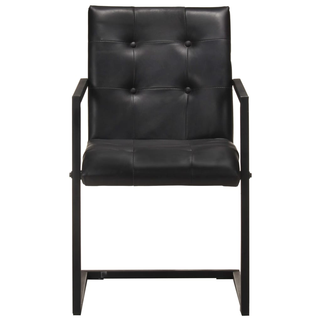 Cadeiras de jantar cantilever 2 pcs couro genuíno preto