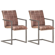 Cadeiras jantar cantilever 2 pcs couro genuíno castanho velho