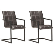 Cadeiras de jantar cantilever 2 pcs couro genuíno cinzento