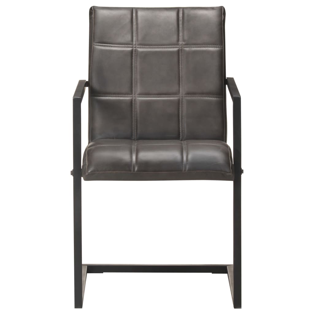 Cadeiras de jantar cantilever 2 pcs couro genuíno cinzento