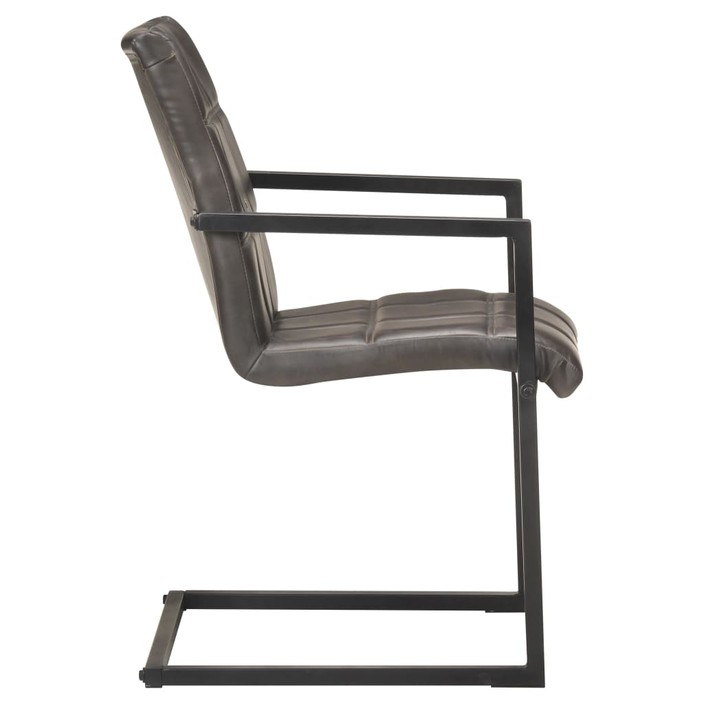 Cadeiras de jantar cantilever 2 pcs couro genuíno cinzento