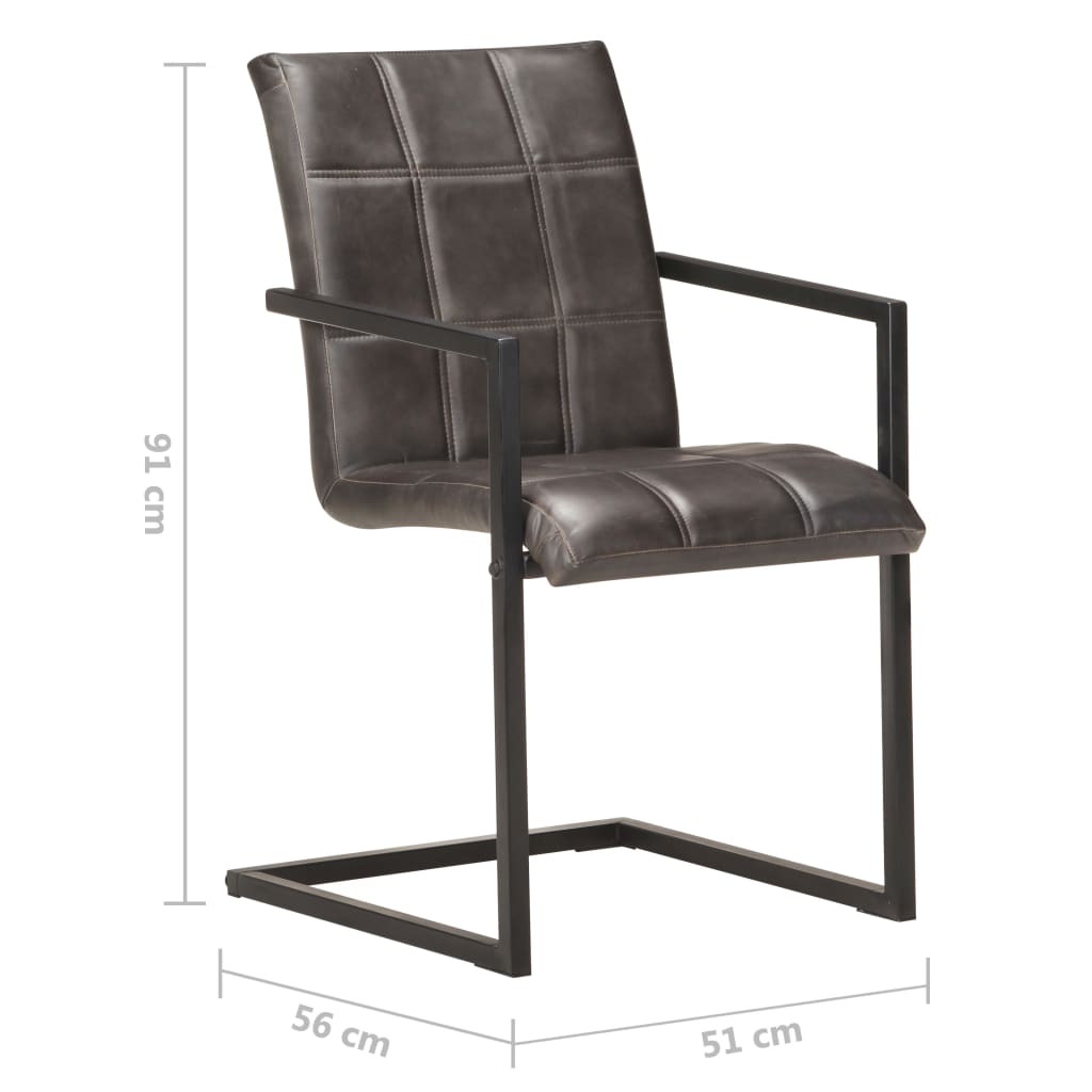 Cadeiras de jantar cantilever 2 pcs couro genuíno cinzento