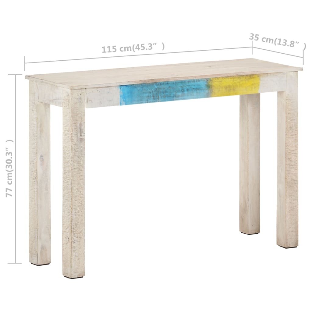 Mesa consola 115x35x77 cm madeira de mangueira áspera branco